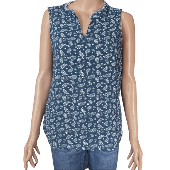 Eddie Bauer Tops - Eddie Bauer Blue Paisley Sleeveless Cotton Blouse Lightweight Top‎ Size Small